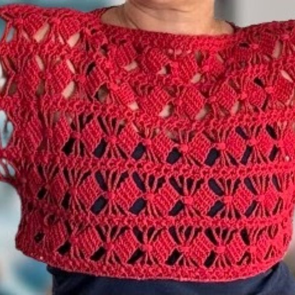 Handmade lace mesh net summer spring crochet crop top lightweight cover up cott - Picture 12 of 16